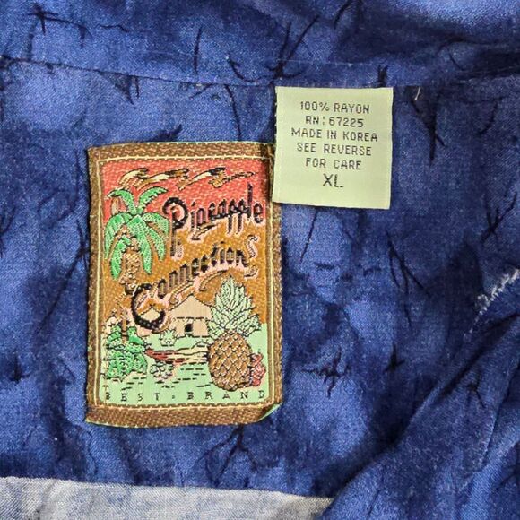 Hawaiian Rayon Shirt Mens XL Blue Aloha Floral Pineapple Connection - Picture 11 of 12